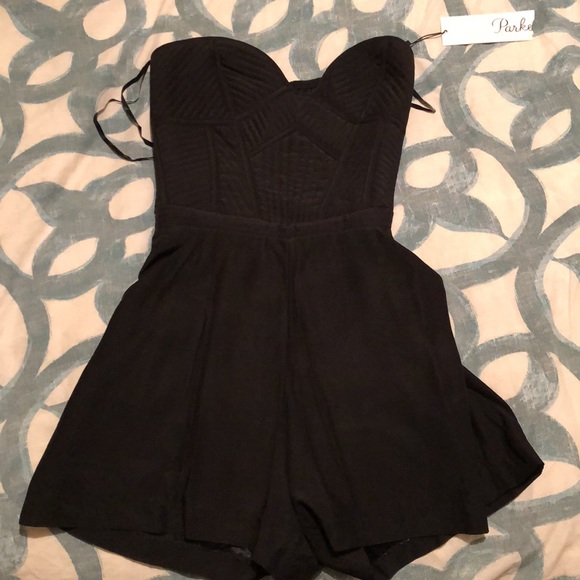 Parker black small romper, silk bustier style NWT - Picture 2 of 6